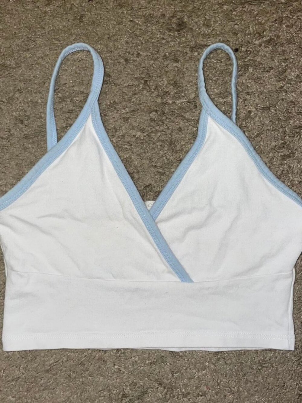 Brandy Melville Women's Blue and White Crop-top